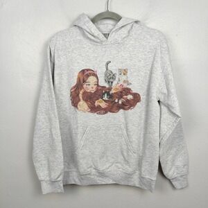 Popkiller Artist Series Cogumeli Kitty Pool Pullover Hoodie Size Small Gray Cats